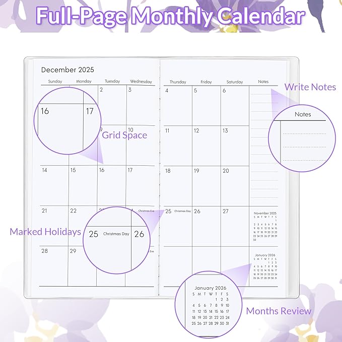 KONVINIT Pocket Calendar 2025-2027, Purple 2025-2027 Monthly Planner - 3.7" x 6.7" - Runs from July 2025 Until December 2027, Small Pocket Calendar 2026 with PVC Cover for Planning