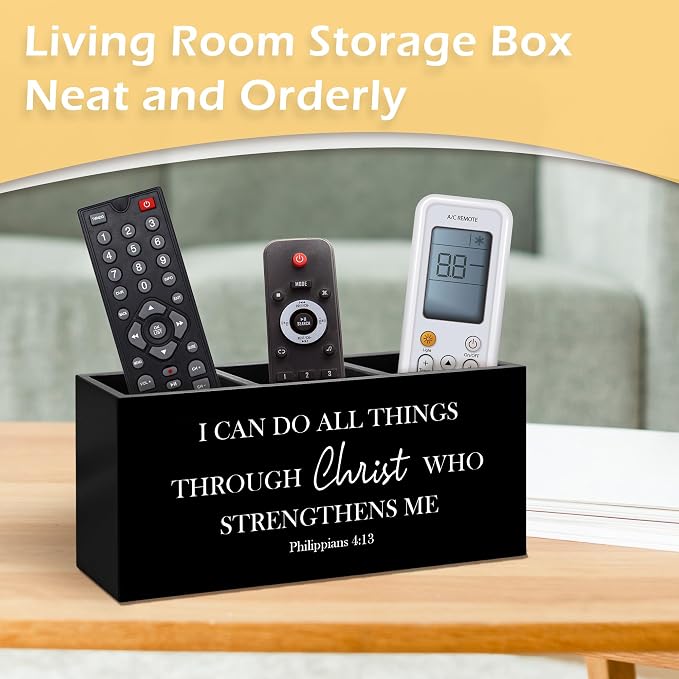 Inspirational Christian Pen Pencil Holder, Christian Desk Accessories, I Can Do All Things Through Christ Bible Verse Wooden Pen Pencil Organizer for Office Home Bedroom Desk Decor