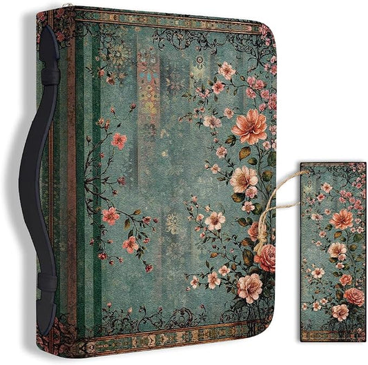 Bible Cover PU Leather Bible Case with Bookmark Vintage Flower Branch Bible Carrying Case for Women Men Christian Bible Note Books Carrying Accessories20.5x28x5.5cm