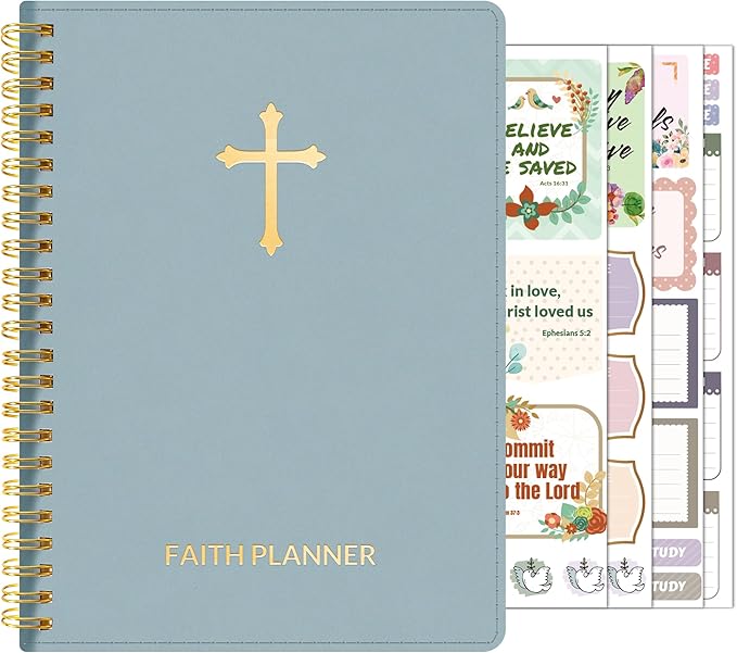2026 Christian Planner - 12 Month Bible Journal and Prayer Planner A5 Spiral Bound, Monthly & Weekly Christian Organizer Gifts for Women Men (Grey Blue)