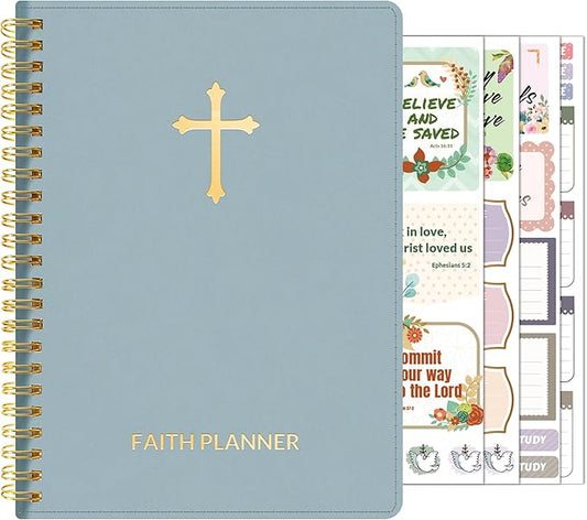 2026 Christian Planner - 12 Month Bible Journal and Prayer Planner A5 Spiral Bound, Monthly & Weekly Christian Organizer Gifts for Women Men (Grey Blue)