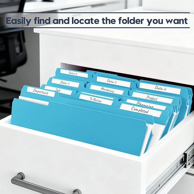 File Folders,Colored File Folders Letter Size 8.5" x 11",150 Pack 1/3 Cut Tab Bulk Durable Paper Folders with Blank Labels,File Folder for Office Business School Home Use,Lake Blue