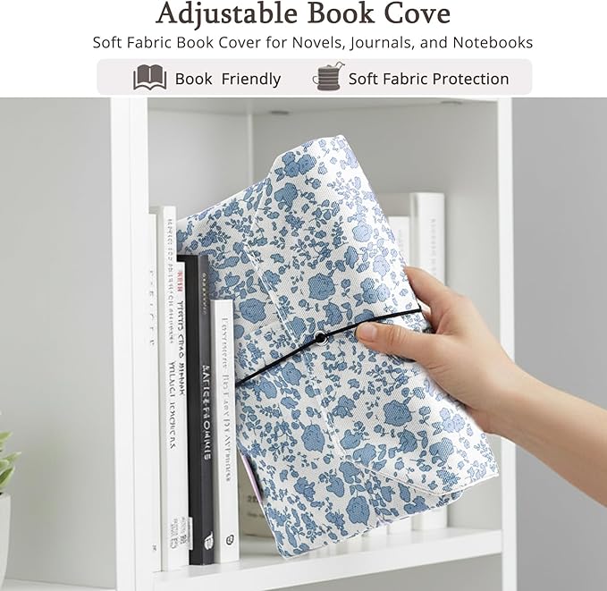 Aplufine Adjustable Fabric Book Cover with Elastic Band, Washable Reusable Book Sleeve for Hardcover Books, Textbooks, Novels & Journals, Book Protector with Pocket & Bookmark,Book Gift