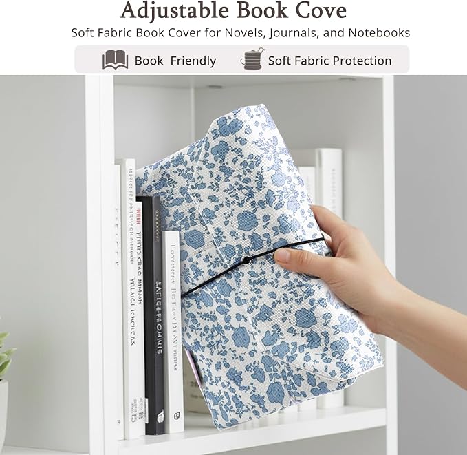 Aplufine Adjustable Fabric Book Cover with Elastic Band, Washable Reusable Book Sleeve for Hardcover Books, Textbooks, Novels & Journals, Book Protector with Pocket & Bookmark,Book Gift