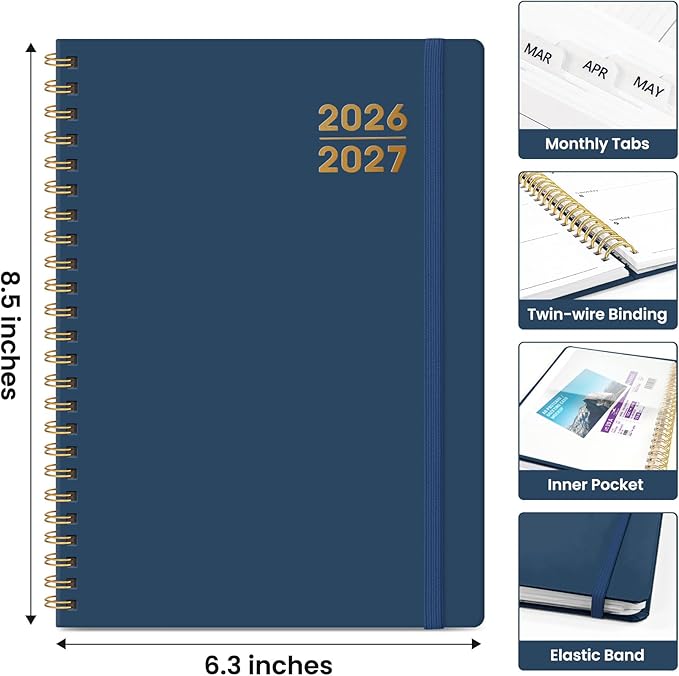 Planner 2026-2027 for Women & Men, Set of 3, Academic Monthly and Weekly Calendar Planner, Jul 2026 - Jun 2027, A5 (6.3" x 8.5"), Teacher Student Planning Book with Tabs, Ideal for Office School Supplies - 3 Navy Blue