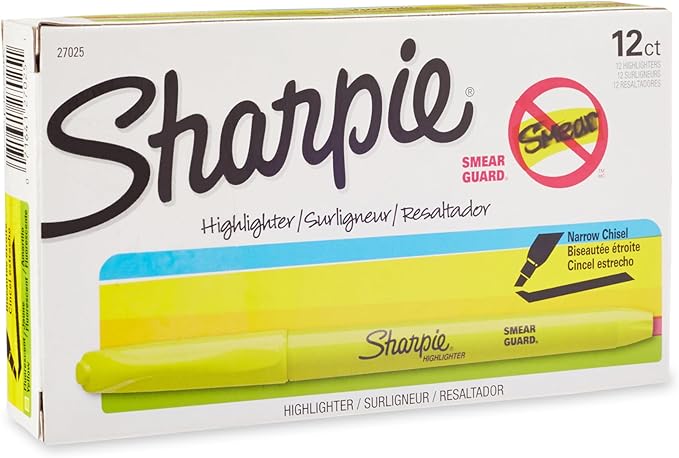 Sharpie Pocket Style Highlighters, Chisel Tip, Fluorescent Yellow, 12 Count (Pack of 12)