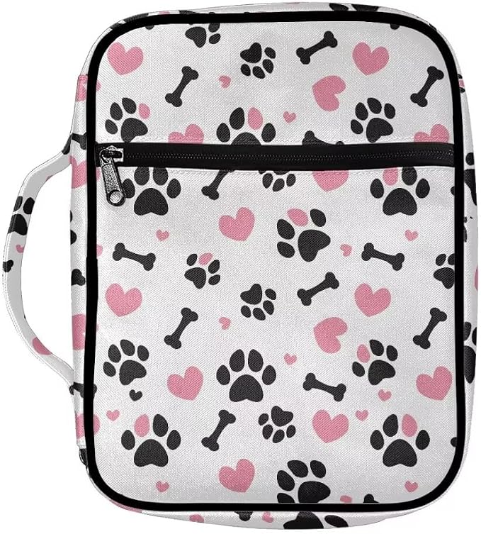Coldinair Dog Paw Bible Cover Case for Women,Carrying Book Cover Bible Holders with Handle and Zippered Pocket,Fits for Standard/Large Size Bible