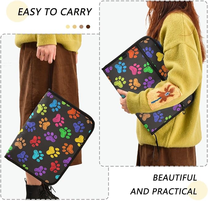 ALAZA Vintage Dog Paw Art Expanding File Folder, 13 Pockets Expandable Document Organizer Folder with Zipper Closure for Home Office A4 Letter Size Paper Document