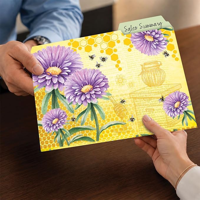 Current Bee Friends File Folders Value Pack - Bulk Set of 24, 6 Pretty Decorative Designs, 1/3 Cut Tabs, Heavy-Duty Paper Stock, Office Supplies for Home & Work, 9-½” x 11-¾” Letter Size