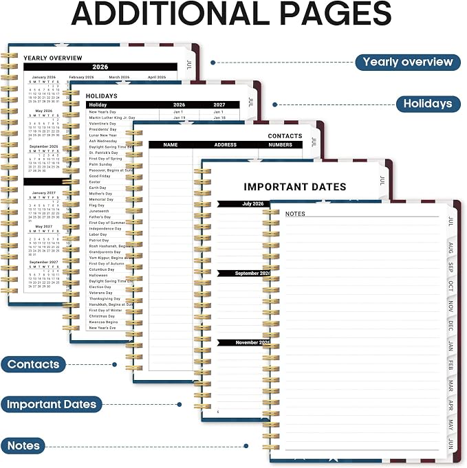 Planner 2026–2027, Academic Year Monthly & Weekly Calendar Book, Jul 2026–Jun 2027, Hardcover Organizer with Tabs, Student & Teacher Planner, 6.3" x 8.5", Star Riders