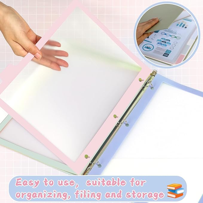30PCS/6 Set 3 Ring Binder Dividers with 5 Tabs Color Page Dividers for 3 Ring Binder with Tabs 11.5×8.5inch Clear Folder Divider 3 Ring File Dividers Tabbed Index Dividers for School Office (Pastel)