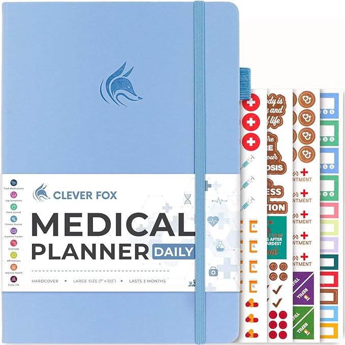 Clever Fox Medical Planner Daily – Health Diary Notebook, Wellness Journal & Self-Care Logbook, Lasts 3 Months, 7x10.5″ (Light Blue)