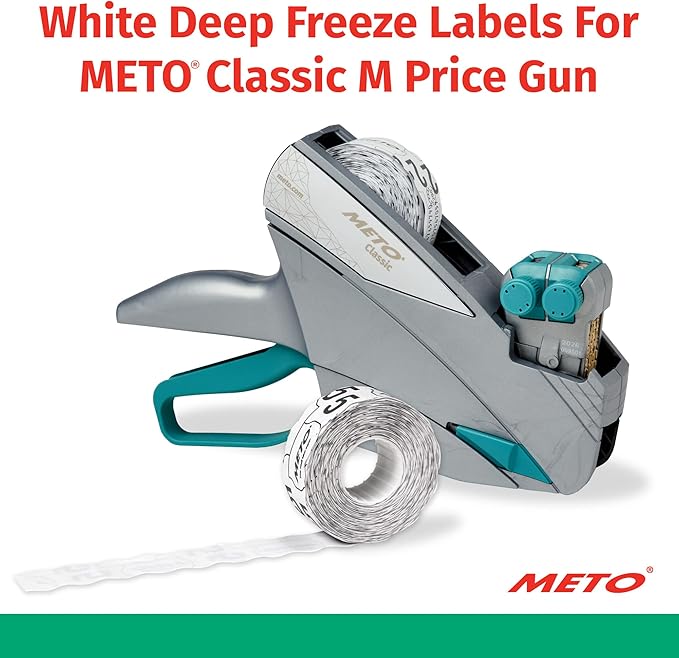 Meto Price Gun Labels, White 0.63" x 1.02" (16 x 26mm), 6 Rolls for 6,000 Total, Deepfreeze Adhesive, for Meto Classic M Price Guns, Double-Line Printing (88317)