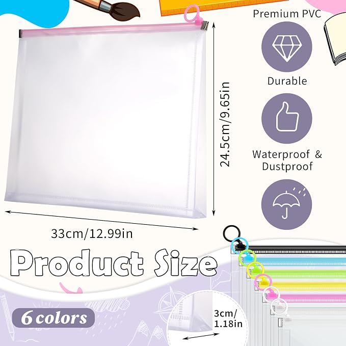 Yexiya 30 Pcs Back to School Clear Plastic Zip Envelope A4 Zipper Document Folder 13 x 9.7In File Folder Expanding Envelope Pouch for Paper Pencil Storage Office Supplies (Stylish Colors)