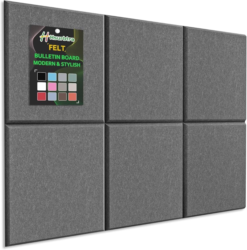 Hsurbtra Cork Board for Wall 24 x 18 Inch, 6 Pack Felt Bulletin Notice Board with Pushpins for Office Home School Farmhouse Wall Decor, Dark Gray