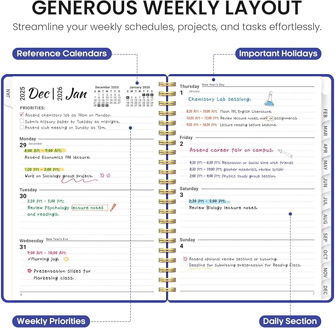 2026 Planner, Weekly and Monthly Calender Planner, Jan 2026 to Dec 2026, Hardcover 2026 Calendar Book with Tabs & Inner Pocket, Office Home School Supplies for Women & Men - A5 (6.3" x 8.5"), Royal Blue