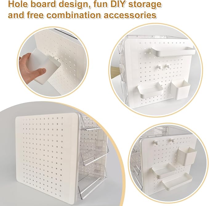 3 Tier Acrylic Desk Organizer,Clear Stackable Desktop Paper Container Letter Tray Shelf with Pen Holder, Pegboard Shelf Office Storage for File Paper, Letter, A4 Office File, Books, Notes