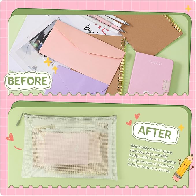 AmazingSpark 36 Pack Sage Green Mesh Zipper Pouch Bags, Green Office Supplies A4 Size Waterproof Zipper Bags with Gradient for Classroom Organization, Board Game Storage, Document Bag School