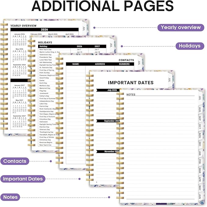 Planner 2026-2027, Academic Year Monthly and Weekly Calendar Planner, Jul 2026 - Jun 2027, Hardcover Teacher Student Planning Agenda book with Tabs, Perfect for School Office Supplies, 6.3" x 8.5" - Purple Blocks