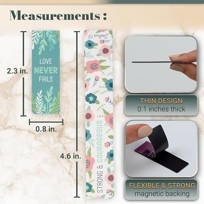 Christian Art Gifts Magnetic Scripture Bookmark Set for Women with Beloved Faith Favorites - Inspirational Floral Garden Magnetic Bible Verse Pagemarker Set of 6 for Bibles and Books, Size 2.3” x 0.8”