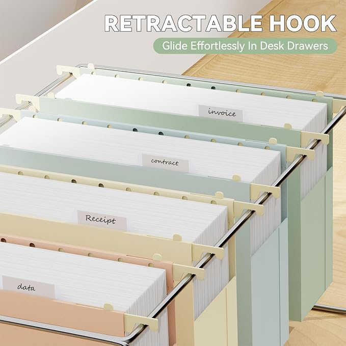 Plastic Extra Wide Hanging File Folder Letter Size,Heavy Duty Reinforced 3" Expansion Accordian Pocket,6 Pack Filing Cabinet Folders with Tabs,Pastel Color Hanging Organizer for Bulky Files
