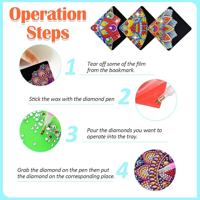 6 Pcs Diamond Painting Bookmark, DIY Corner Book Makers for Adults Book Lovers, Diamond Dot Art Beginner, Small Diamond Art Kits, Paint by Art Crafts Gift for Women Girls (Mandala 6 Black)