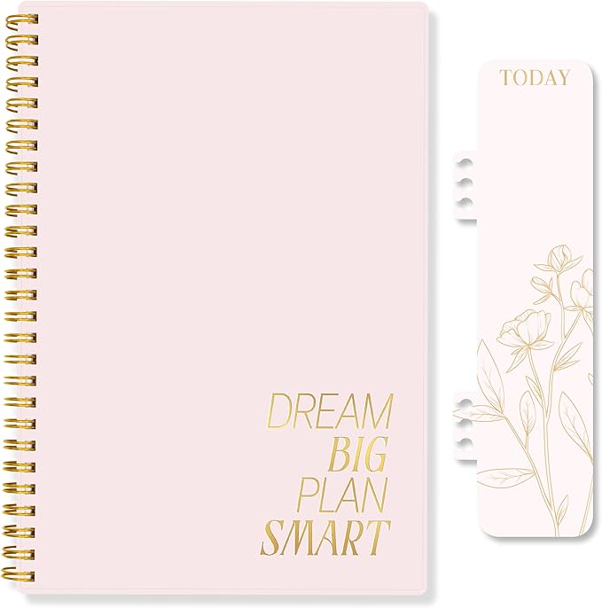 Decorably 168 Pages Undated Daily Notebook for Work with Hourly Schedule - 6.3x9.3in Gold Spring-Bound, with Top Priorities, to-dos, Notes, Ideas & Inspirational Quotes - Home, School, Office