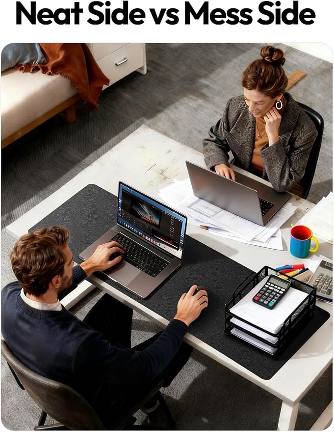 YSAGi Leather Office Desk Pad Protector, Large Mouse Pad, Non-Slip, PU Leather, Laptop Desk Blotter, Waterproof Writing Pad for Office and Home, Black, 23.6" x 13.8"