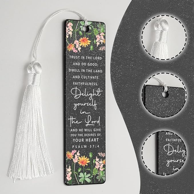 Christian Trust and Delight Bookmark, Inspirational Gift for Believers, Uplifting Gift for Spiritual Readers, Spiritual Bookish Present, Unique Floral & Scripture Design Bookmark, WCB65