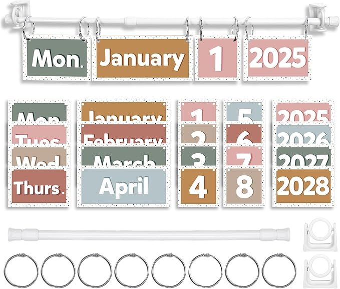FYSUIMU Boho Calendar Bulletin Board Set Flip Calendar with 54 Cards & Adjustable Holder for Back to School Classroom Home Office DIY Decoration Supplies