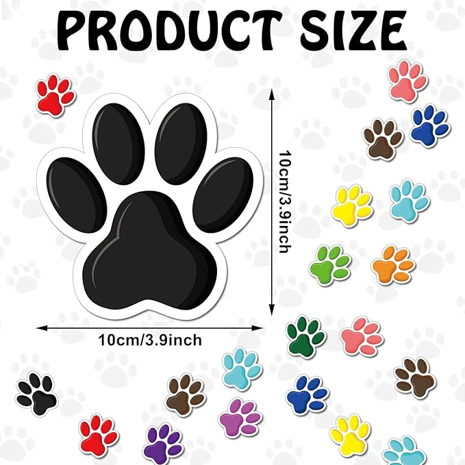 Junkin 60 Pcs Mini Paw Prints Cutouts Accents Bulletin Board Patrol Table Decorations Wall Decal Poster for Kids Educational School Home Party Supplies(Colorful)