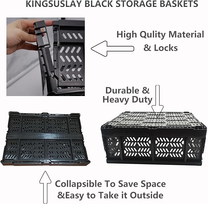 4-Pack Plastic Storage Crates,20L Foldable Baskets,Collapsible Crates, Storage Baskets and Bins for Toys, Home Storage, Office Products, Gifts(Black)