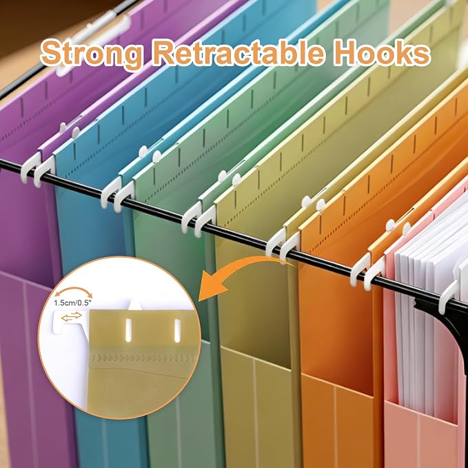 12 Pack Extra Capacity Plastic Hanging File Folders, Heavy Duty 2-Inch Expansion, Reinforced Expanding File Organizer with 1/5-Cut Tabs for Letter Size Documents, Filing Cabinets Desk Drawers