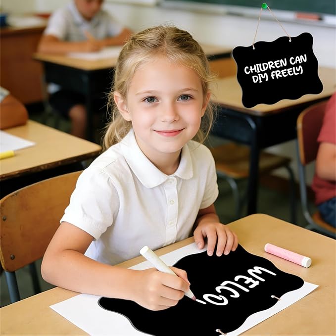 3Pcs Hanging Chalkboard Signs 8x10 Inch Wooden Double Sided Erasable Message Board, Memo Message Sign with Hanging String for Wedding Kitchen Home Party Decoration(Polygon)