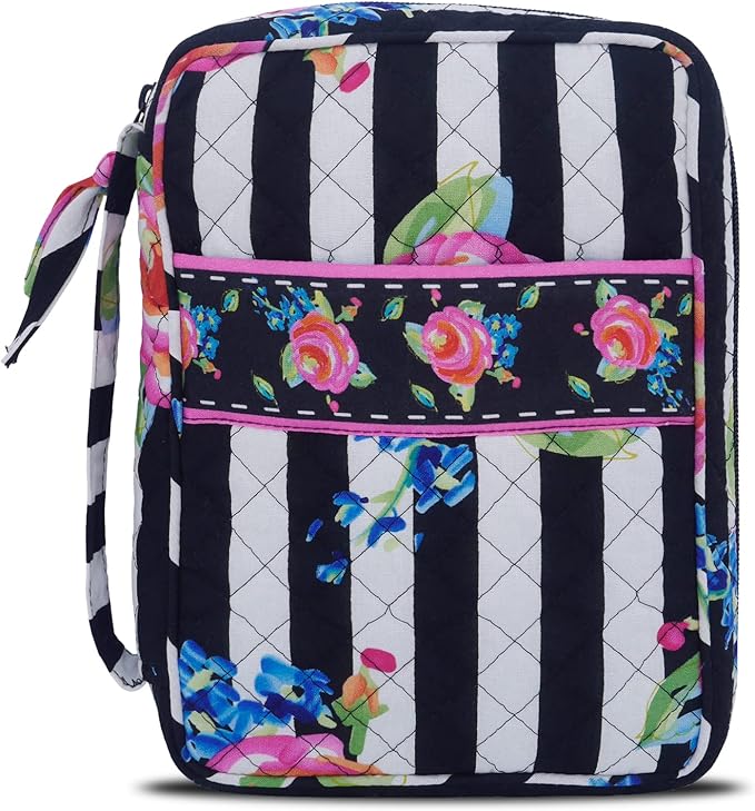 DIWI Quilted Cotton Bible Cover Bible Case Book Bag Large Sizes 10 X 7 X 2.75 Inches (L, C1 Jumping Rose)