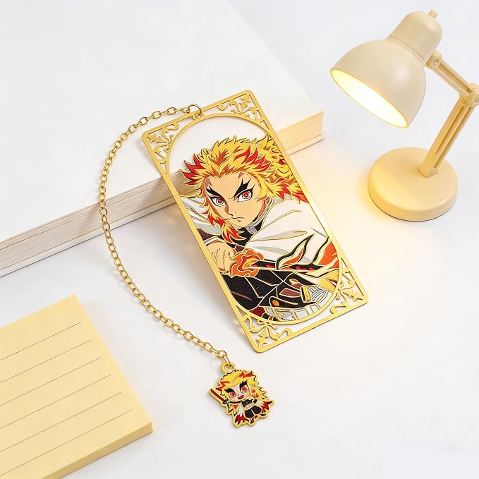 Demon Kamado Bookmark Page Mark, Anime Tanjiron Zenitsu Giyuu Kyoujurou Figure Reading Tool, Stationery Gifts for Reading Lovers Bookworm (Style A)