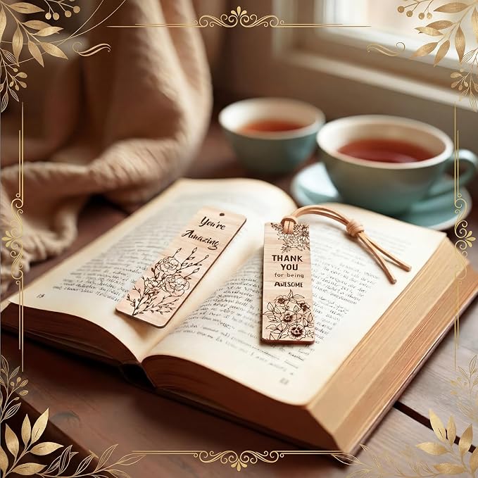 Resurhang 100 Pcs End of Year Classroom Gifts Bulk Wood Inspirational Bookmarks with Floral Encouraging Team Thank You Gift for Women Employee Coworker Paraprofessional Colleagues Teachers