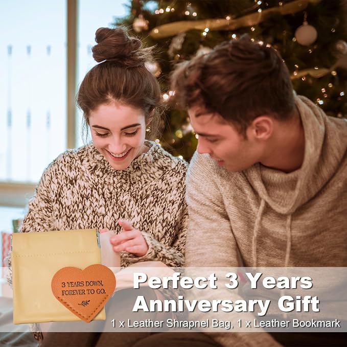 3 Year Anniversary Leather Gift for Her Him, 3rd Wedding Anniversary Traditional Gifts for Wife Husband, Unique Leather Heart Bookmark (2.16‘’) Ideas for Men Women Couple