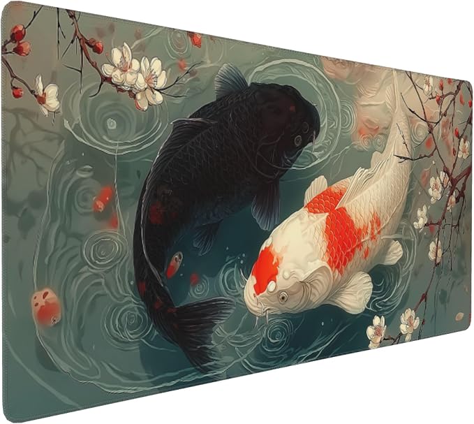 Large Koi Fish Mouse Pad 35.4 x 15.7 Inch, Extended Japanese Art Desk Mat, Non-Slip Rubber Base, Washable Surface, Perfect for Gaming, Work & Aesthetic Desk Setup
