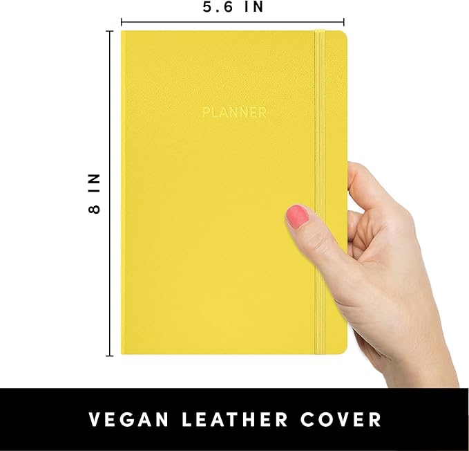 PAPERAGE Undated Weekly & Monthly Hardcover Planner (Yellow), 5.6 in x 8 in, Includes Lined Note Pages & 2 Sticker Sheets