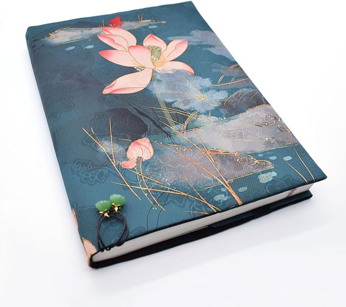 BLBMH 5.5x8.5 Fabric Bible Cover Non-Stretch | Built-in Bookmark | Handmade Washable Book Sleeve for Paperback Journal Privacy Reading Gift for Women - Lotus