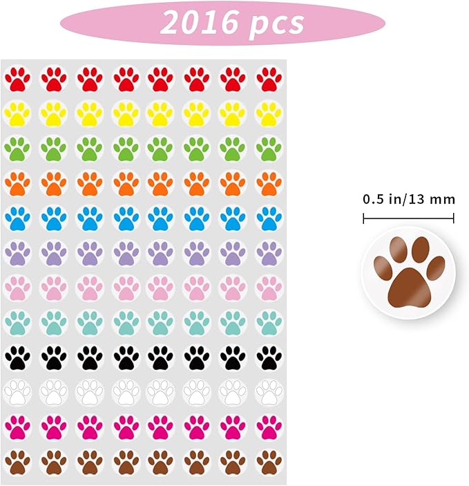 0.5 Inch Multicolor Paw Print Stickers,Self Adhesive for Scrapbooking/Kid DIY Arts Crafts/Reward Stickers Teachers Sticker