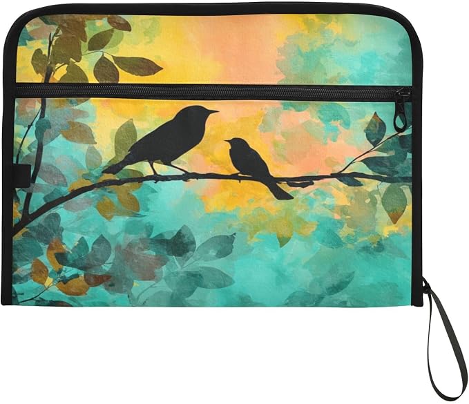 Black Bird Orange Green Accordion File Organizer Expanding Document Folder with 13 Pockets Portable File Folder for A4 Letter Size