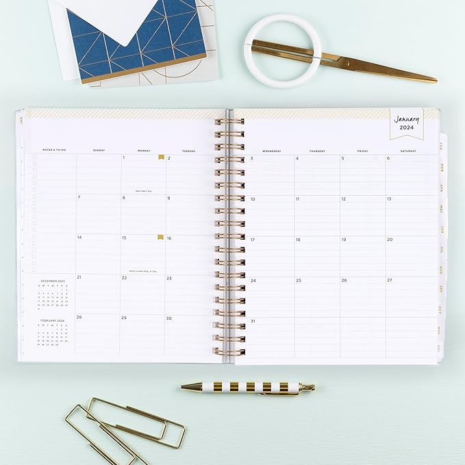 Blue Sky Day Designer 2024 Daily and Monthly Planner, 8" x 10", Frosted Cover, Wirebound, Navy Stripe (142098-24)