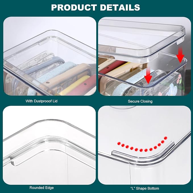 BTSKY Clear Phone Case Organizer Stackable Storage Box with Lid for Cell Phone Cases Multifunctional Phone Case Storage Holder for Desk Accessories Plastic Storage Box for Table, Cupboard, Cabinet