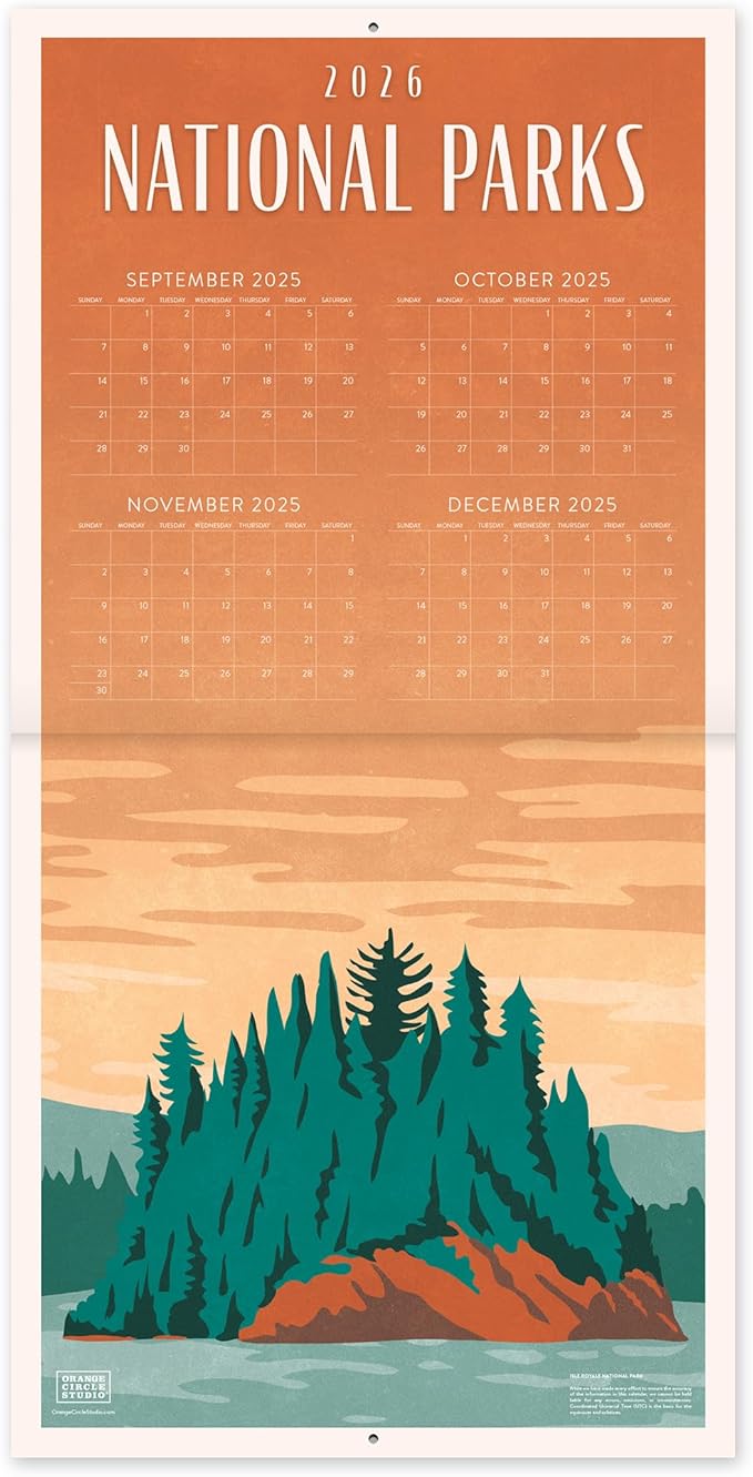 Orange Circle Studio Wall Calendar 2025-26, National Parks, Large Monthly Planner, Hanging Organizer, Cute for Home Office, Classroom, School, Family Calendar, Easy Planning and Organizing, 12” x 12”
