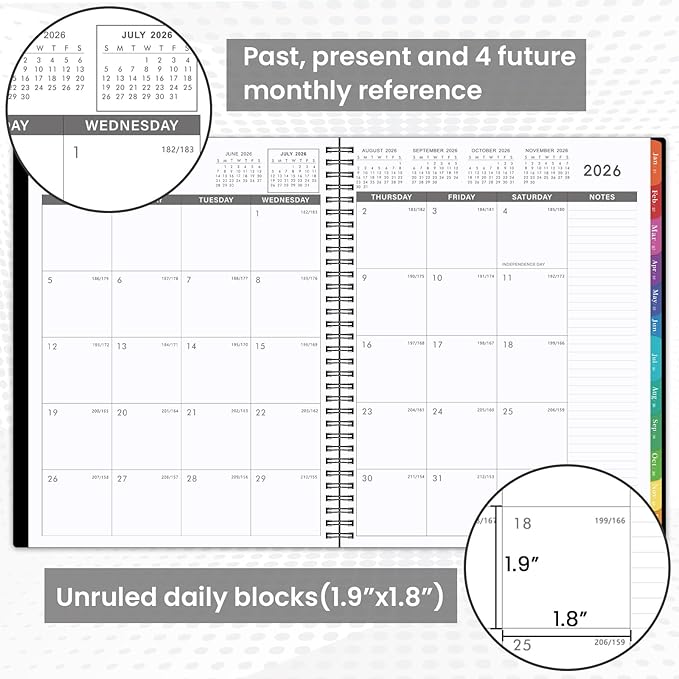 Monthly Planner 2026-2027 - JUL 2026 - DEC 2027 Planner/Calendar,18 Monthly Planner with Contacts & Passwords, 8.5" x 11" Planners 2026-2027, Colorful Tabs, Thick Paper, Black