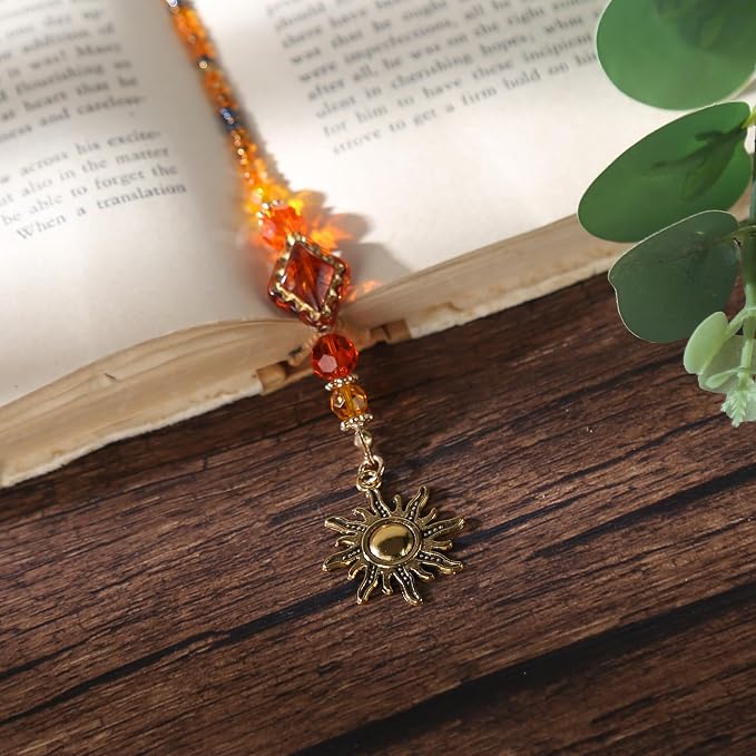 Vintage Bohemian Sun Moon Beaded Bookmark - Y2K Aesthetic Beaded Book Mark for Women & Men, Unique Aesthetic Bookish Gifts for Booklovers Students Teachers