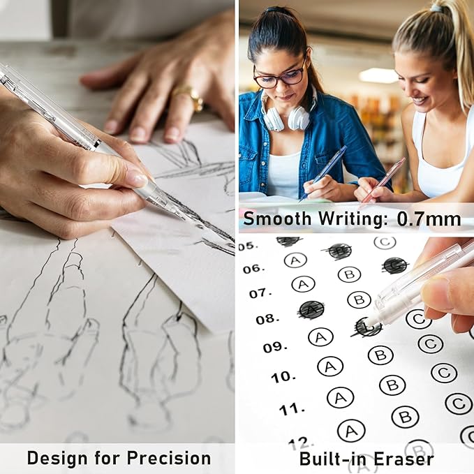 Four Candies Mechanical Pencil Set with Case, 3PCS Aesthetic Mechanical Pencils 0.7mm with 360PCS HB Lead Refills, 12PCS Erasers, Cute Mechanical Pencils for Writing, Drawing and Sketching