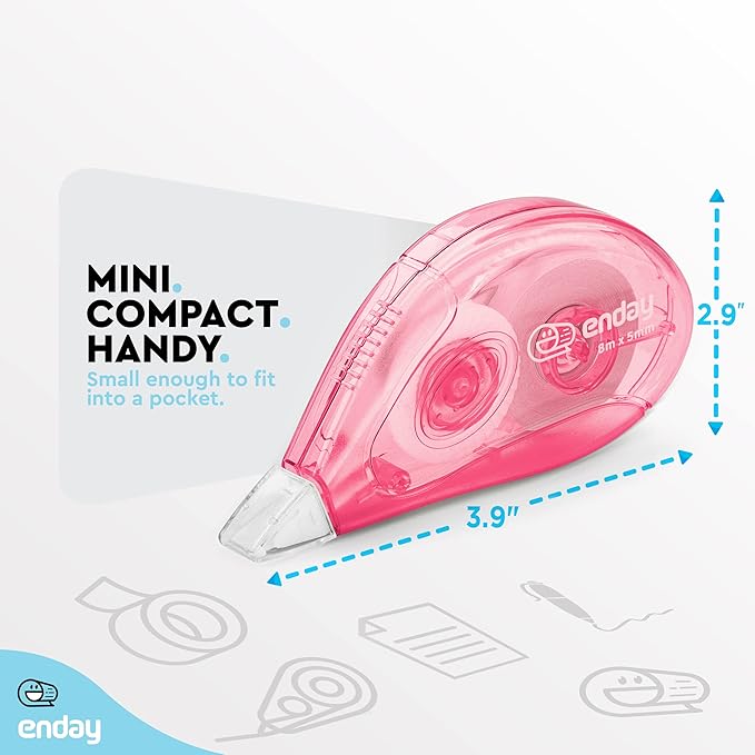 Enday White Out Correction Tape, Pink Dispenser White Out Tape, Easy to Use Applicator for Instant Corrections, Whiteout Suitable for Students, Teachers, and Office Workers